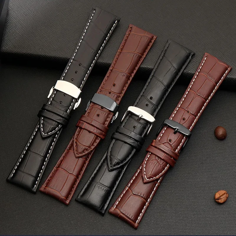 الرجال حزام ساعة جلد طبيعي دبوس مشبك المشبك 22 مللي متر-28 مللي متر التمساح الحبوب العامة حزام (استيك) ساعة سوار لجميع الساعات #6
