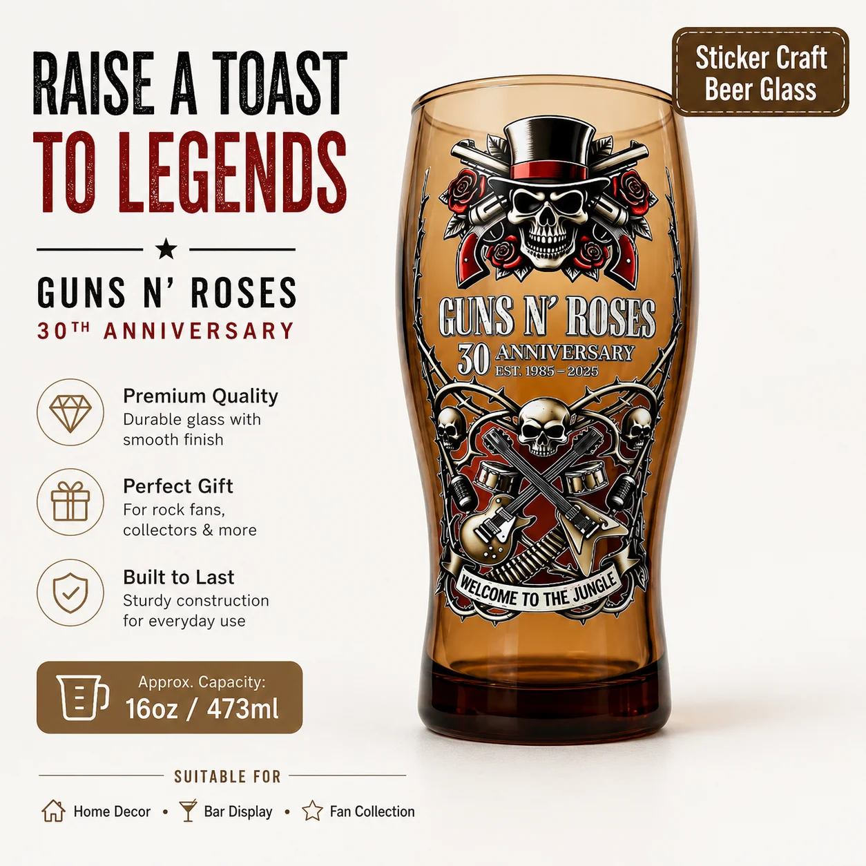 ガンズ・アンド・ローゼズ 30周年記念 ビールグラス ヴィン - Vintage Collectible Guns のレビューと価格