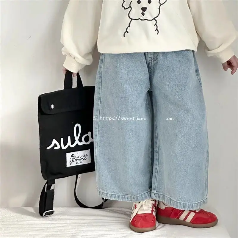 

Children Clothing Girls 2025 Spring and Autumn Korean Versatile and Casual Denim Pants Boys and Girls Children Wide Leg Pants