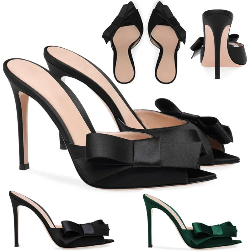 【Measure Your Feet Length Before Order】Sandals Woman Summer Pointy Toe Bowtie High Heel Sexy Stiletto Lady Designer Shoe C-SP-1