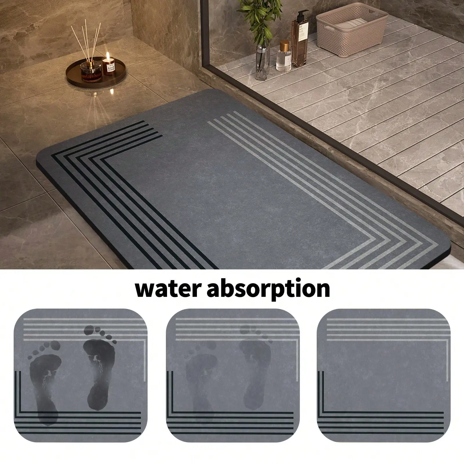 1pc Minimalist Solid Color Bath Mat, Made Of High-Quality Diatomite With Rectangular Shape, Bathroom Non-Slip Mat With Natural Rubber Anti-Slip Bottom, Super Absorbent & Quick-Drying, Washable, Suitable For Bathtubs, Bathroom, Bedroom