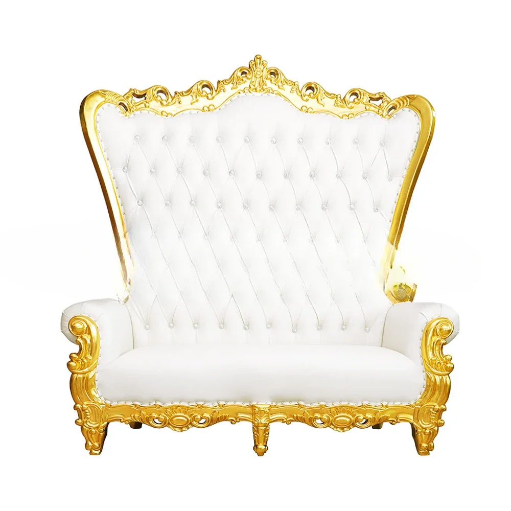 Luxury Royal Wedding Event Venue Loveseat Chair Double Throne White and Gold