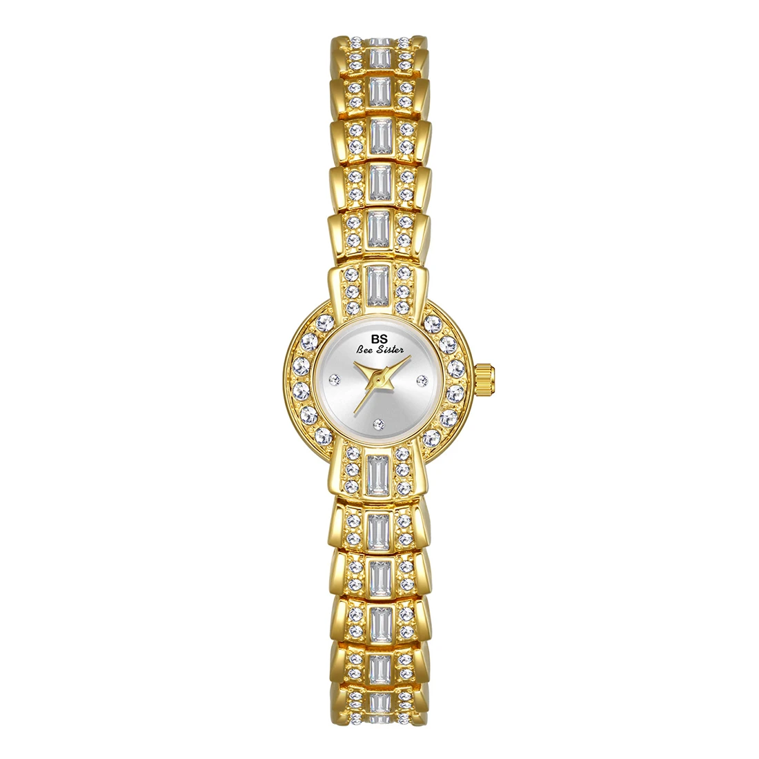 BS Women\'s Watches 2024 Luxury Elegant Ladies Wrist Watch Gold Silver Rhinestone Quartz Wristwatch Vintage Female Small Clock