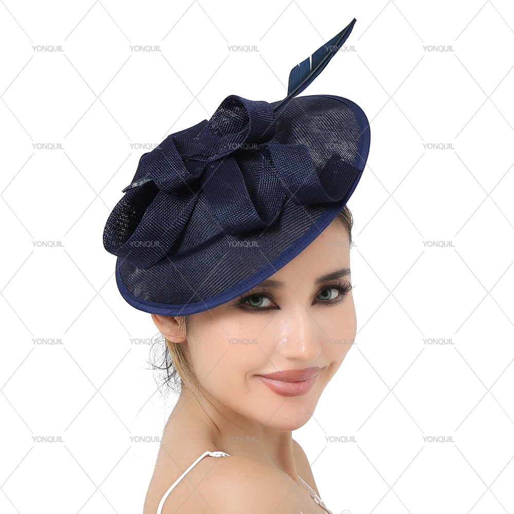 Fashion Exquisite Feathers Fascinator Hat Elegant Sweet Tea Party Mesh Hair Band Hair Hoop Bowknot Bride Headdress Wedding