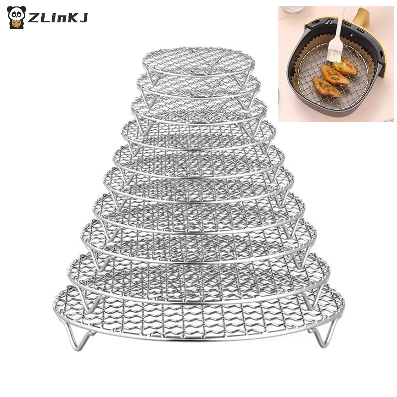 ▶Round Air Fryer Rack With Legs Stackable Grid Grilling Rack Stainless Steel Anti-corrosion For Home Kitchen Oven Steamer Cooker