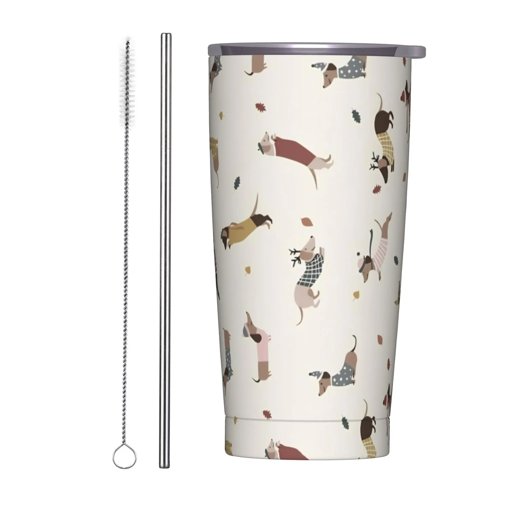 

Стакан для таксы, вакуумная изоляция, кофейные чашки для собак и животных с крышкой, соломенные уличные кружки, устойчивые к разливу, 20 унций