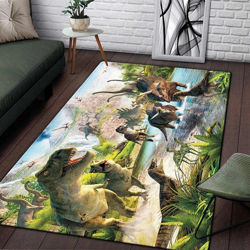 3D Jurassic Dinosaur Dragon Pattern Decorative Square Rug Modern House Living Room Floor Matte Bedroom Carpet Art Poster Mat