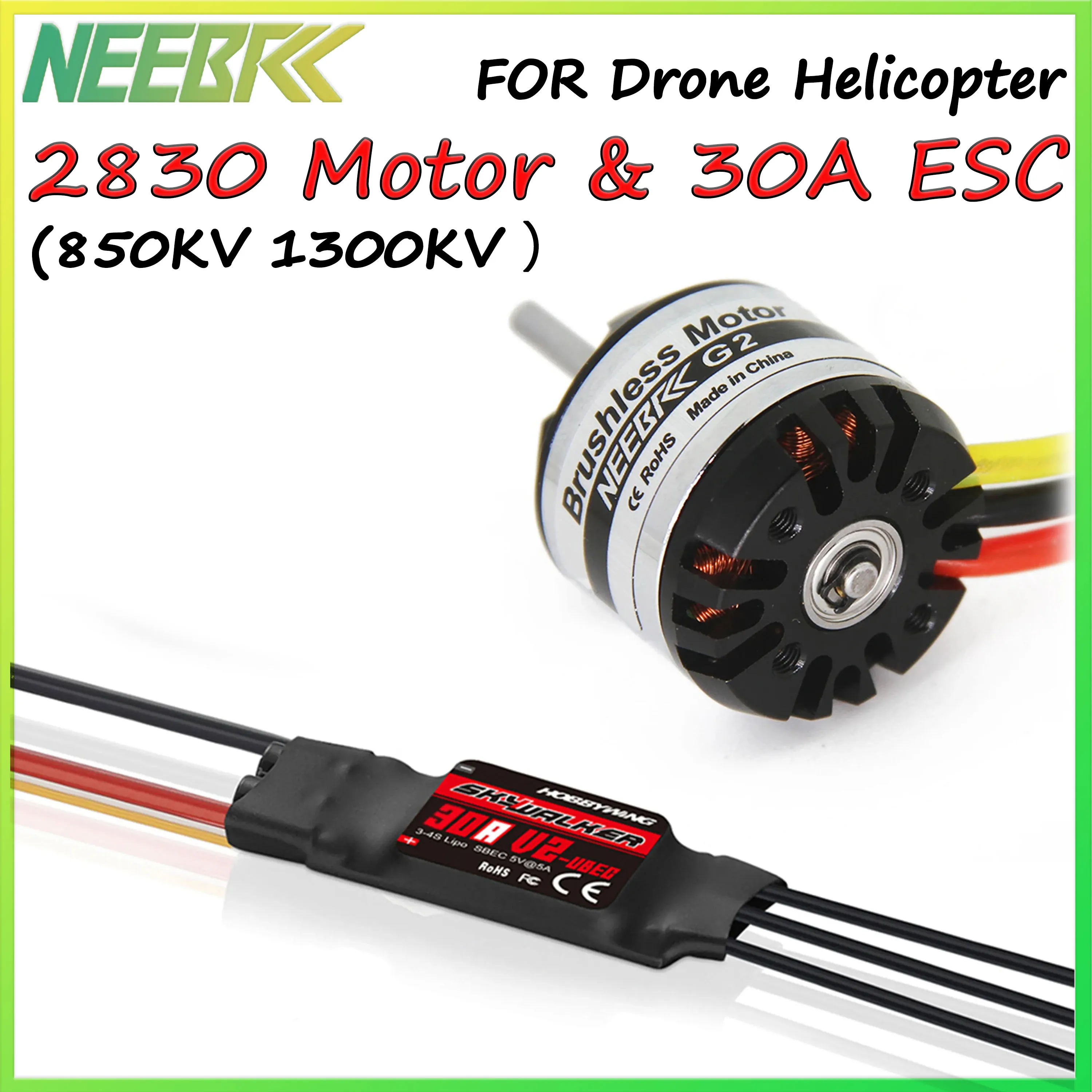 

NEEBRC 2830 Outrunner Brushless Motor 850KV 1300KV 30A V2 ESC Combo Set for RC Multicopter Drone Fixed-wing Helicopter Airplane