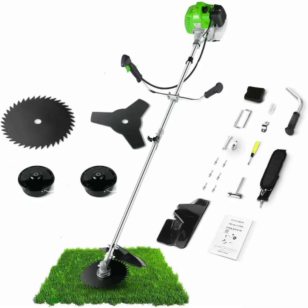 Weed Wacker 58CC Gas Powered with 4 Detachable Heads Straight Shaft 2-Cycle Gas Trimmer Brush Cutter 4 in 1 Gas Weed Eater