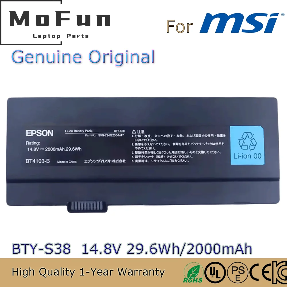 

Brand New Original BTY-S38 14.8V 29.6Wh Laptop Battery for MSI Ultra X30-UA X30 X30-M X30-S S9N-724G200-M47 S9N-724H201-M47