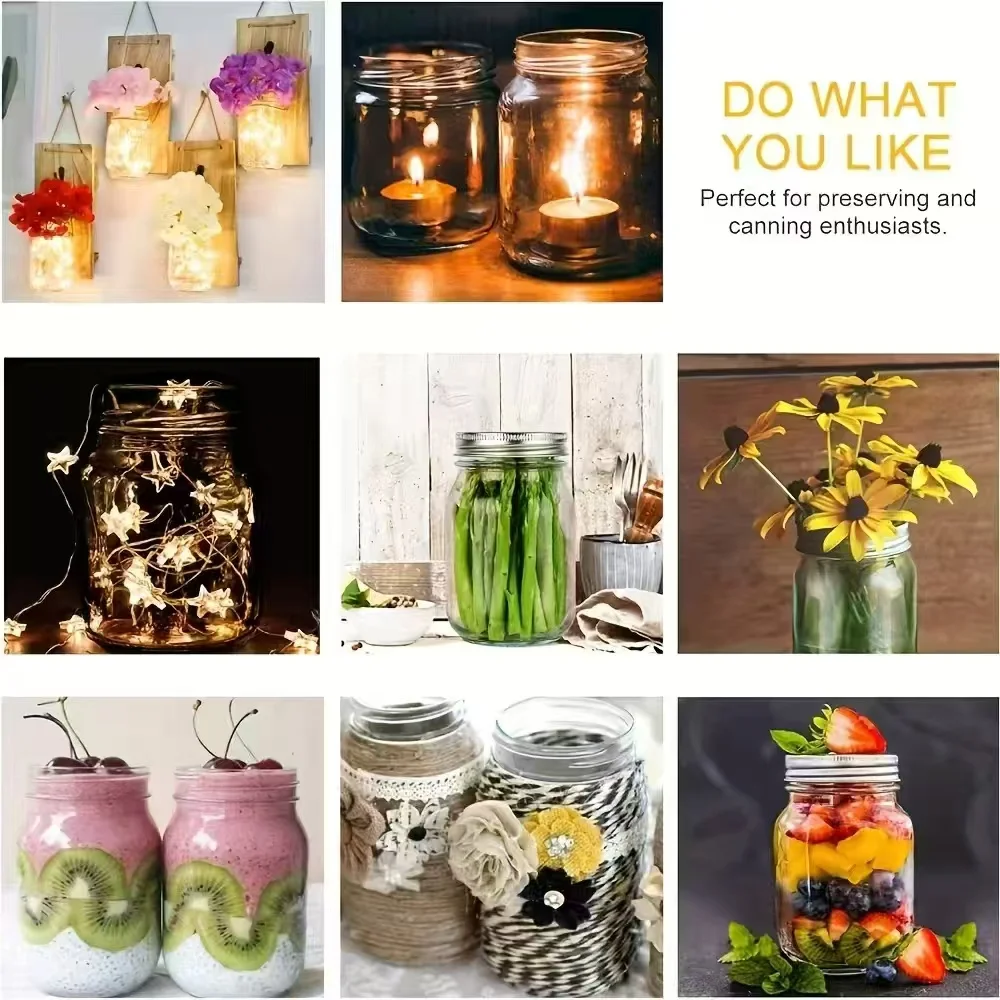 6 قطع، 12 قطعة، 500 مل/16 أونصة، جرة ميسون زجاجية، جرة تخزين زجاجية، حاوية تخزين المطبخ، حاوية جرة زجاجية محكمة الغلق، جرة مخلل، غطاء عادي، مناسبة لملابس السلطة والعسل والدش/هدية الزفاف