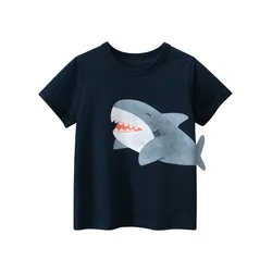 2024 Summer Brand New Cartoon Shark T Shirt Boys Children's Short Sleeve O-Neck Cotton Tee Shirt Kids Tops 2-10Y Dropship