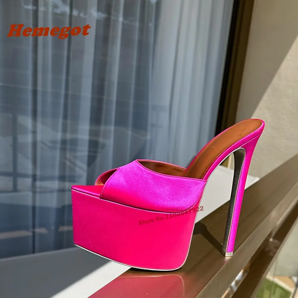Denim Blue Platform Slippers Pointy Toe Stiletto Solid Mules for Female Slip On 2023 New Arrival Thin High Heels Plus Size 44