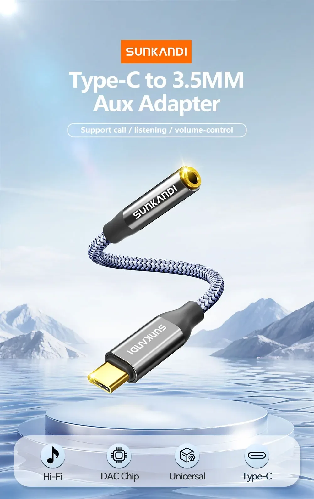 SUNKANDI USB C auf 3,5 mm Buchse Kopfhörer-Adapter, Typ C auf 3,5 mm Buchse Aux-Audiokabel für iPhone 16 15, Samsung Xiaomi – Detail 1