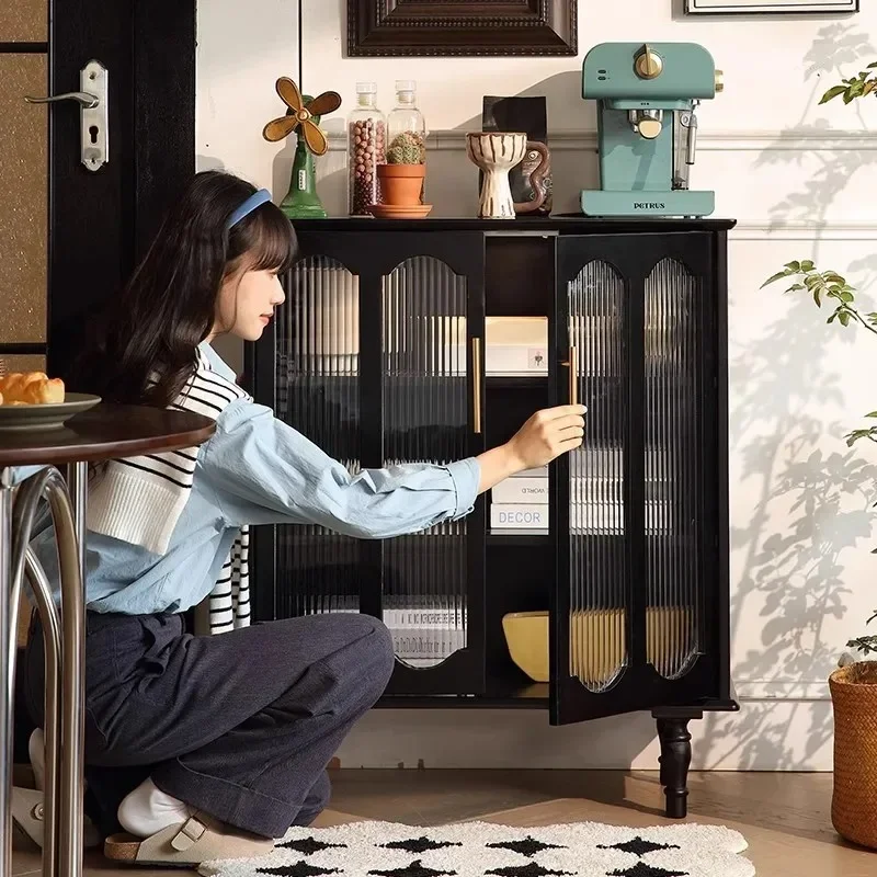 

French retro solid wood dining side cabinet small apartment living room household storage cabinet