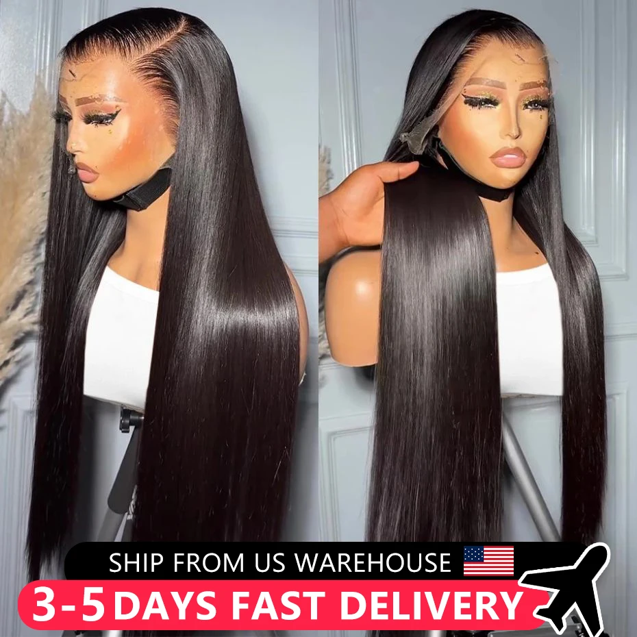 Brazilian 4X4 Lace Closure Human Hair Wig Pre Plucked Bone Straight 13x4 13x6 Glueless HD Transparent Lace Front Wigs For Women