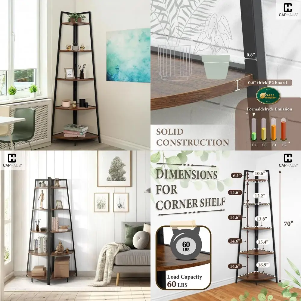 

5-уровневая угловая полка в стиле лестницы, деревянная витрина с металлическим каркасом, универсальное хранилище для растений, книг и декоративная подставка