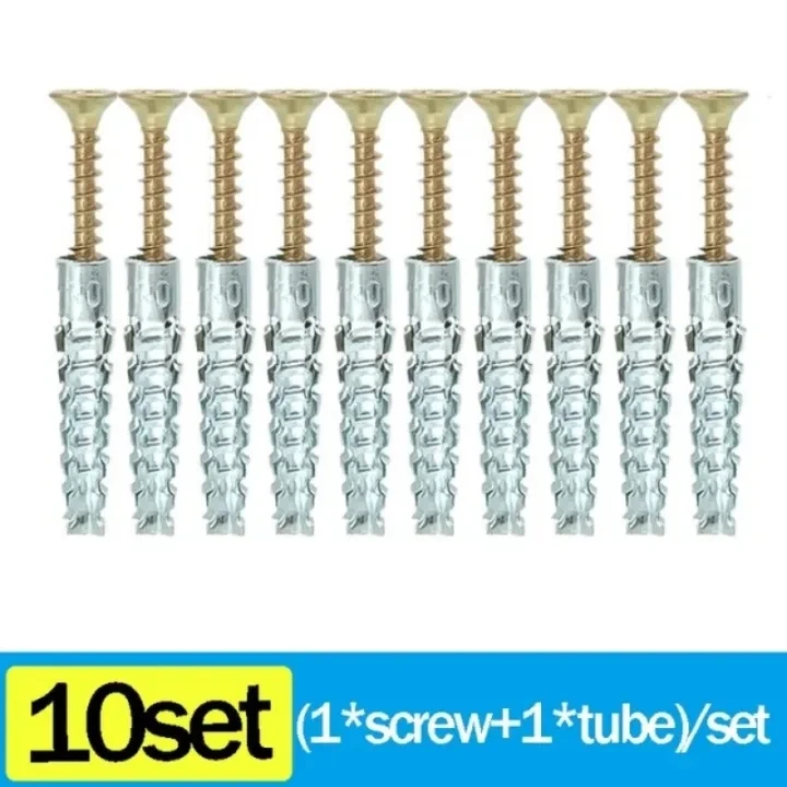 50/10sets Metal Expansion Screw Sturdy Metal Fasteners Serrated Tube Drill Plug Solid Serrat Thorny Wall Bolt Home Improvement