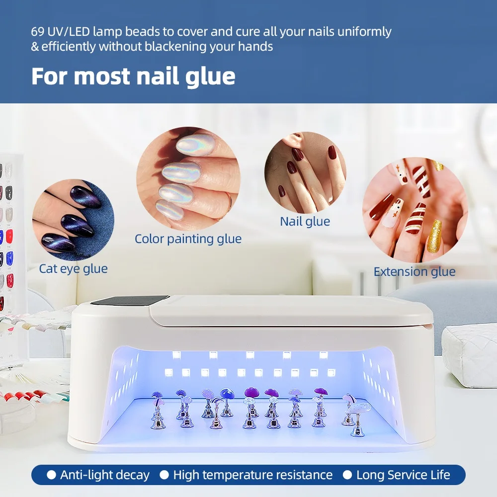 138W 69LED Lights UV LED Nail Lamp Nail Dryer With Hand Rest Holder For Manicure Gel Polish Fast Drying Lamp For Press On Nails