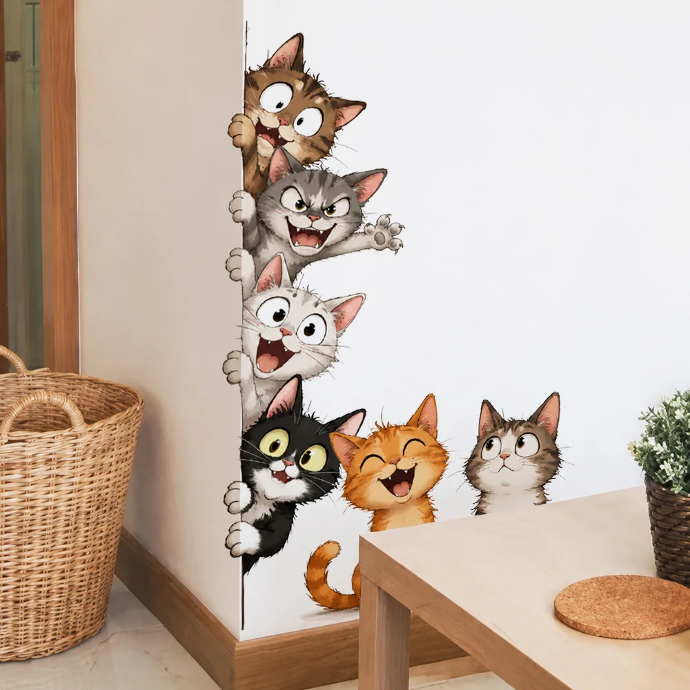 Funny Cute Cats Wall Stickers, Removable Waterproof Vinyl Wall Decals, Cartoon Kitten for Kids Bedroom Living Room Home Decor