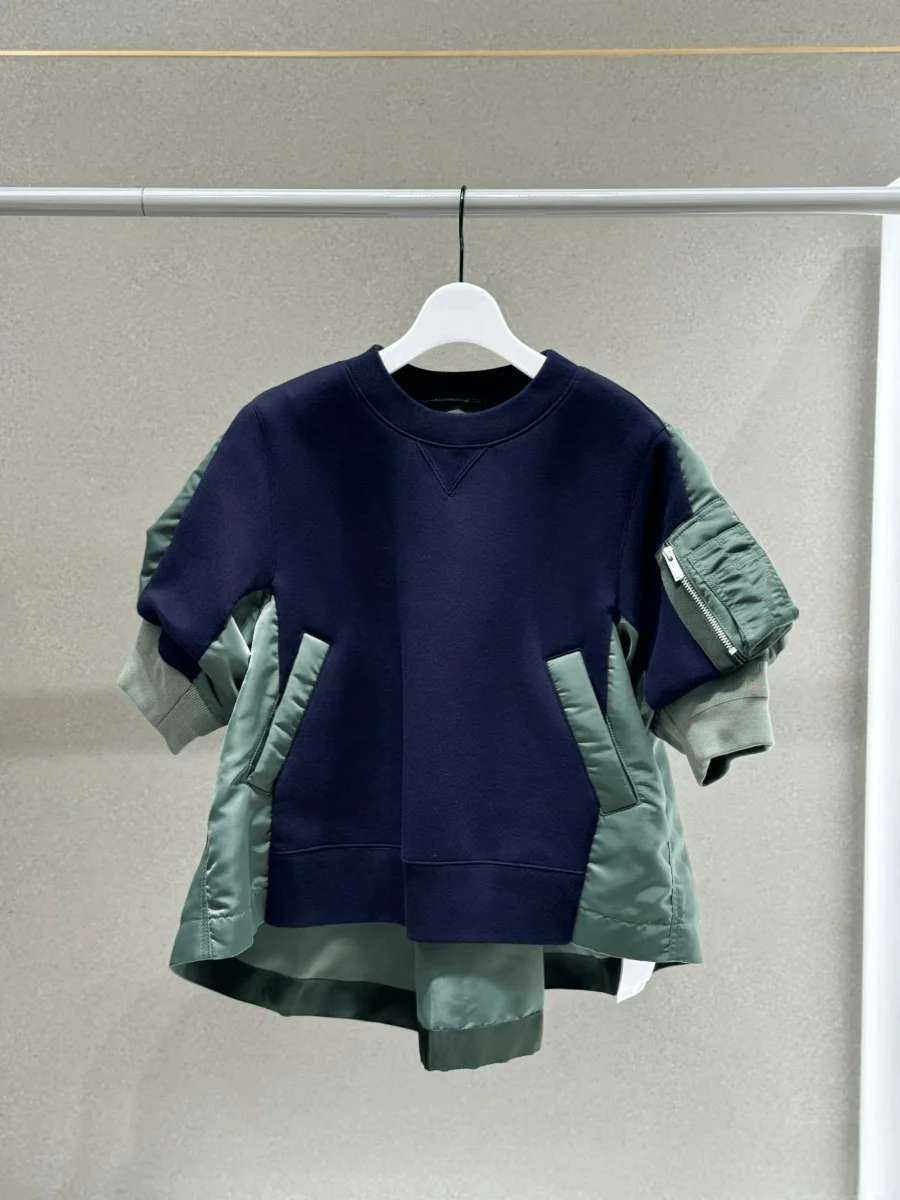 Heavy-Weight Patchwork Knit Jaet Loose Faion ort-Sve เสื้อกันหนาว Top Japanese Sle รอบ Ne Cotton โพลีเอสเตอร์ขนสัตว์ ...