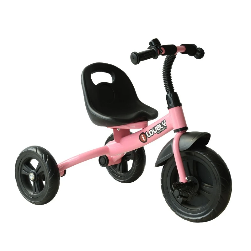 Tricycle de loisirs à 3 roues pour tout-petits avec cloche intérieure/extérieure, rose