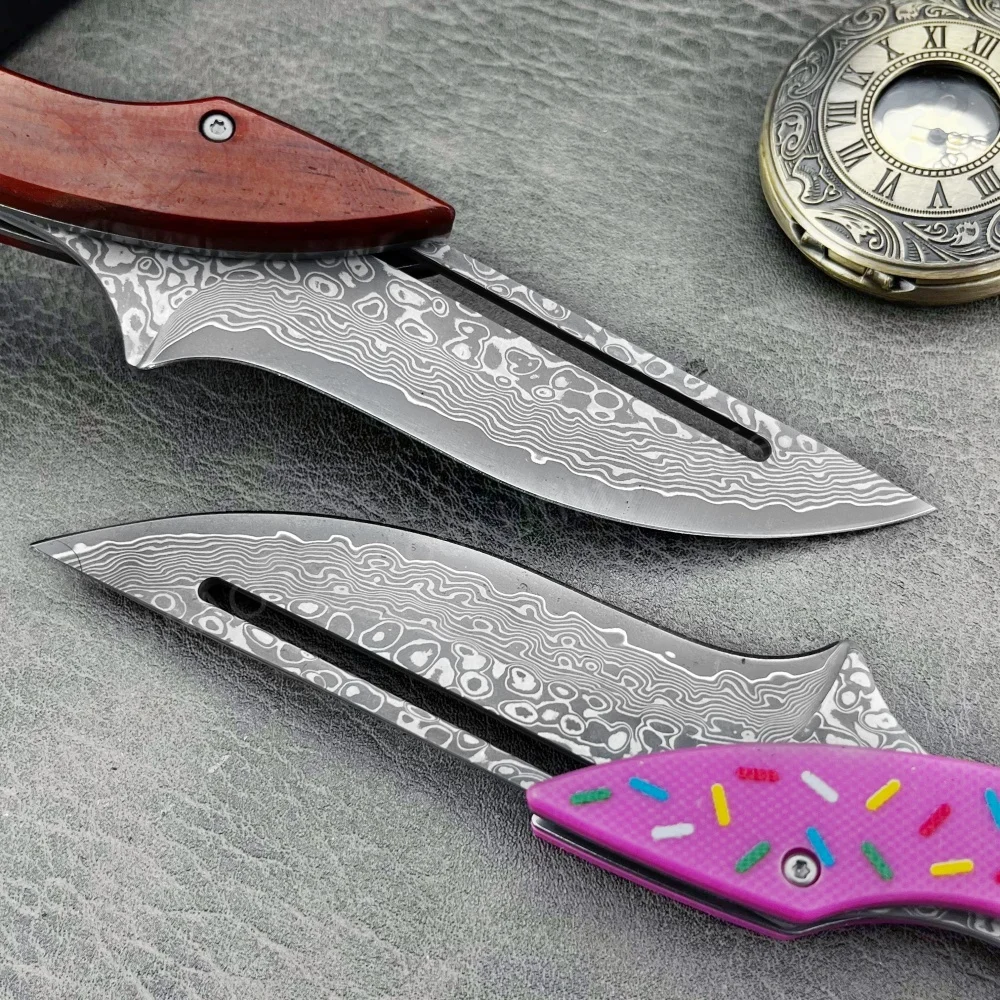 Damasco aço de alta qualidade faca dobrável g10 lidar com ao ar livre portátil bolso faca acampamento caminhadas resgate expedição selva ferramenta