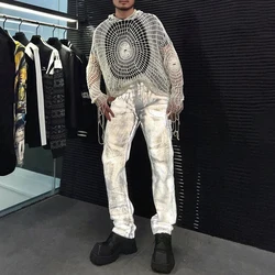 Mens Y2k Spider Web Hollow Knitted Top 2024 New Fashion Casual Trendy Personality Versatile Streetwear Knitted Clothing Unisex