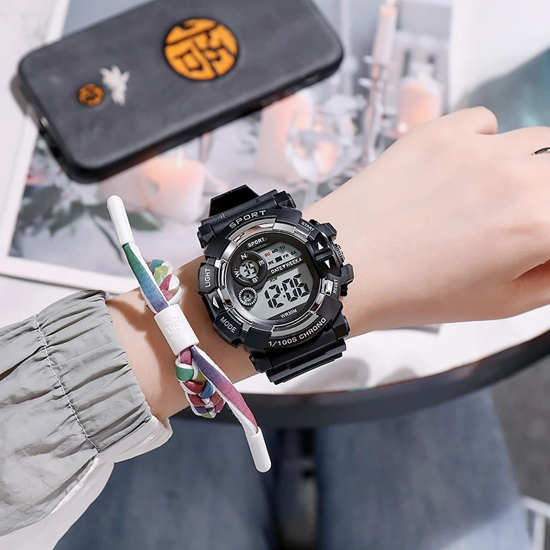 Детские модные стильные простые водонепроницаемые электронные часы с защитой от падений для учащихся младших классов средней школы