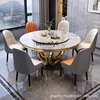 Marmor heller Luxus-Esstisch und Stuhl-Kombination, runder Tisch, Heimrestaurant-Esstisch mit Drehteller 2