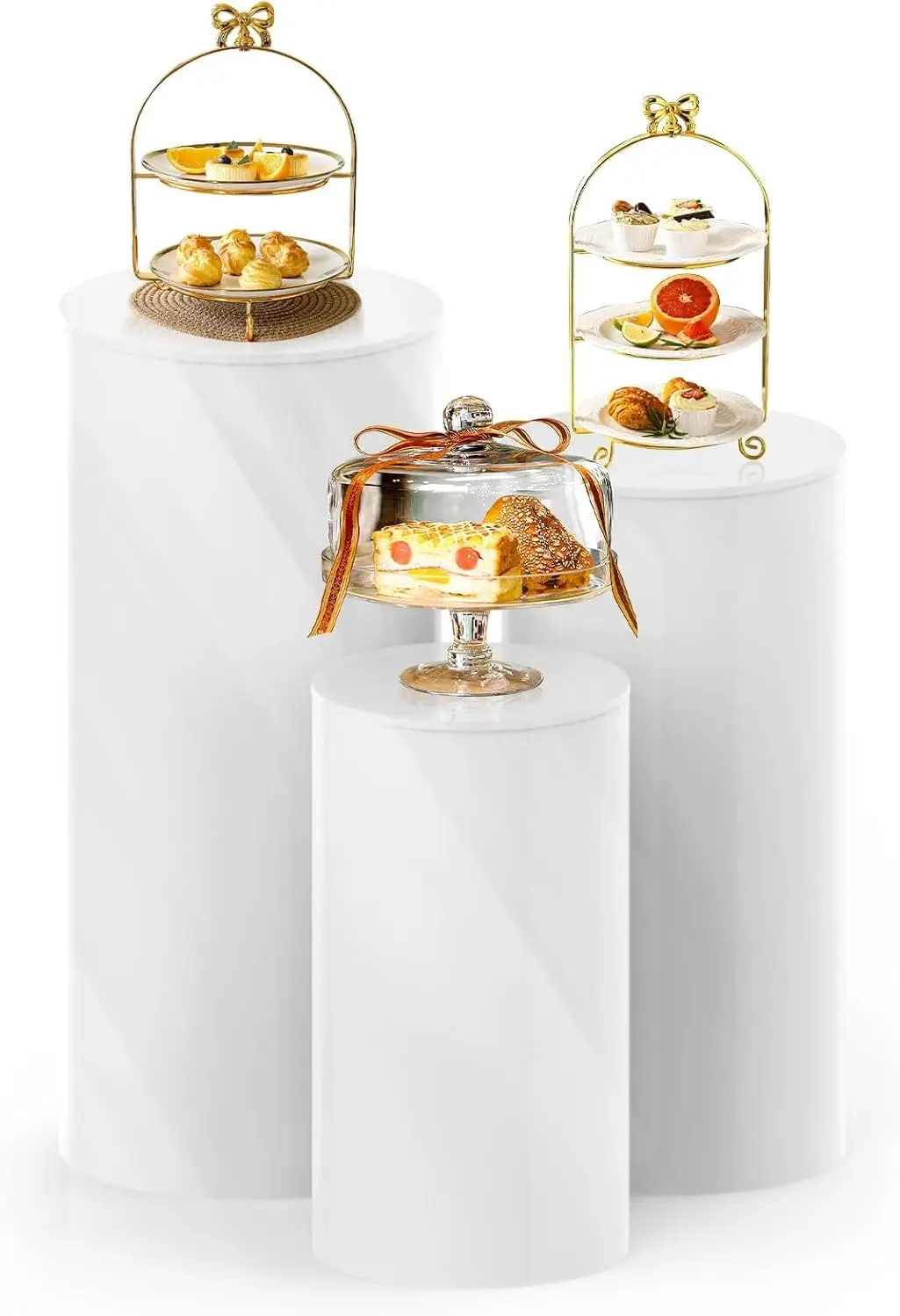 Metal Display Plinth Pillars, 3-Piece Pedestal Stand Set for Wedding and Party