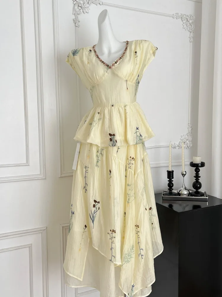 

Высококачественные летние комплекты из двух предметов с цветочной вышивкой, женские французские винтажные модные топы + длинная юбка, комплект одежды в отпускном стиле