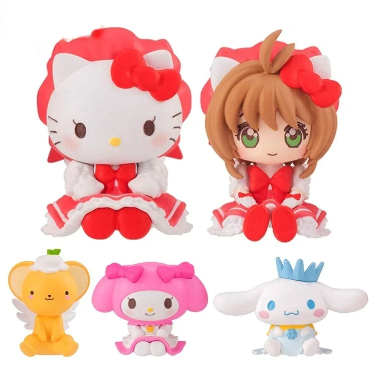 Sanrio Kitty Anime Figure Gashapon Cinnamoroll Kinomoto Sakura Cinnamoroll  Ornaments Kawaii Doll Peripherals Toys Gifts