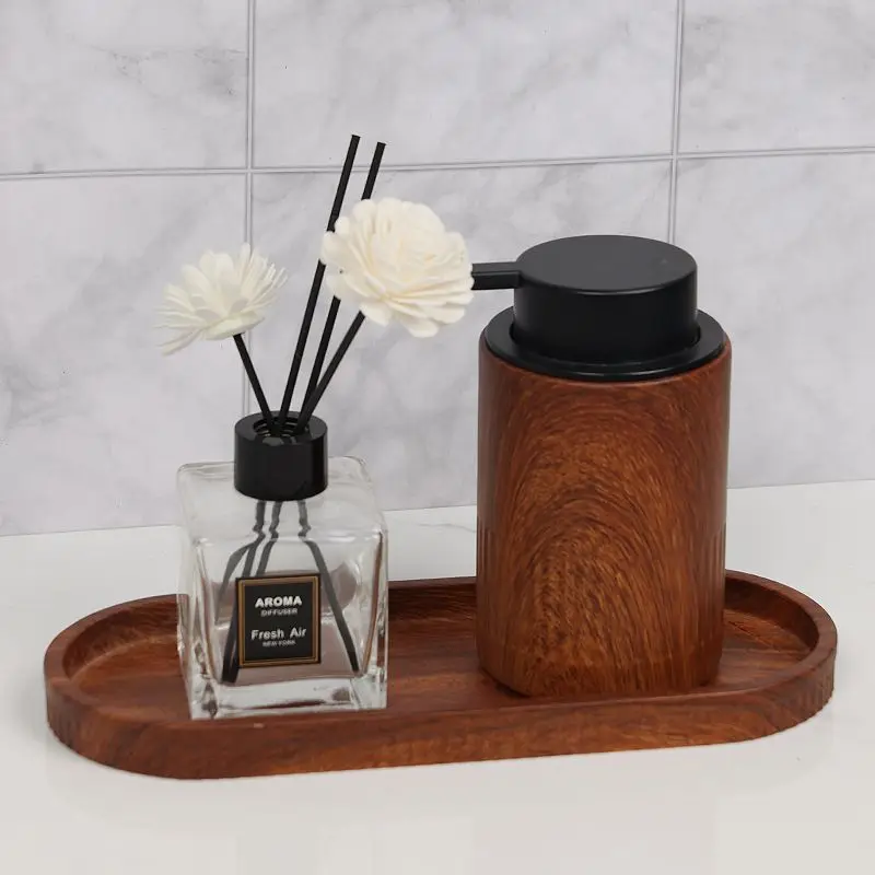 European Hotel Liquid Soap Bottle Walnut Wood Grain Press-type Lotion Bottle Shower Gel Shampoo Dispensing Bottle Empty Bottles