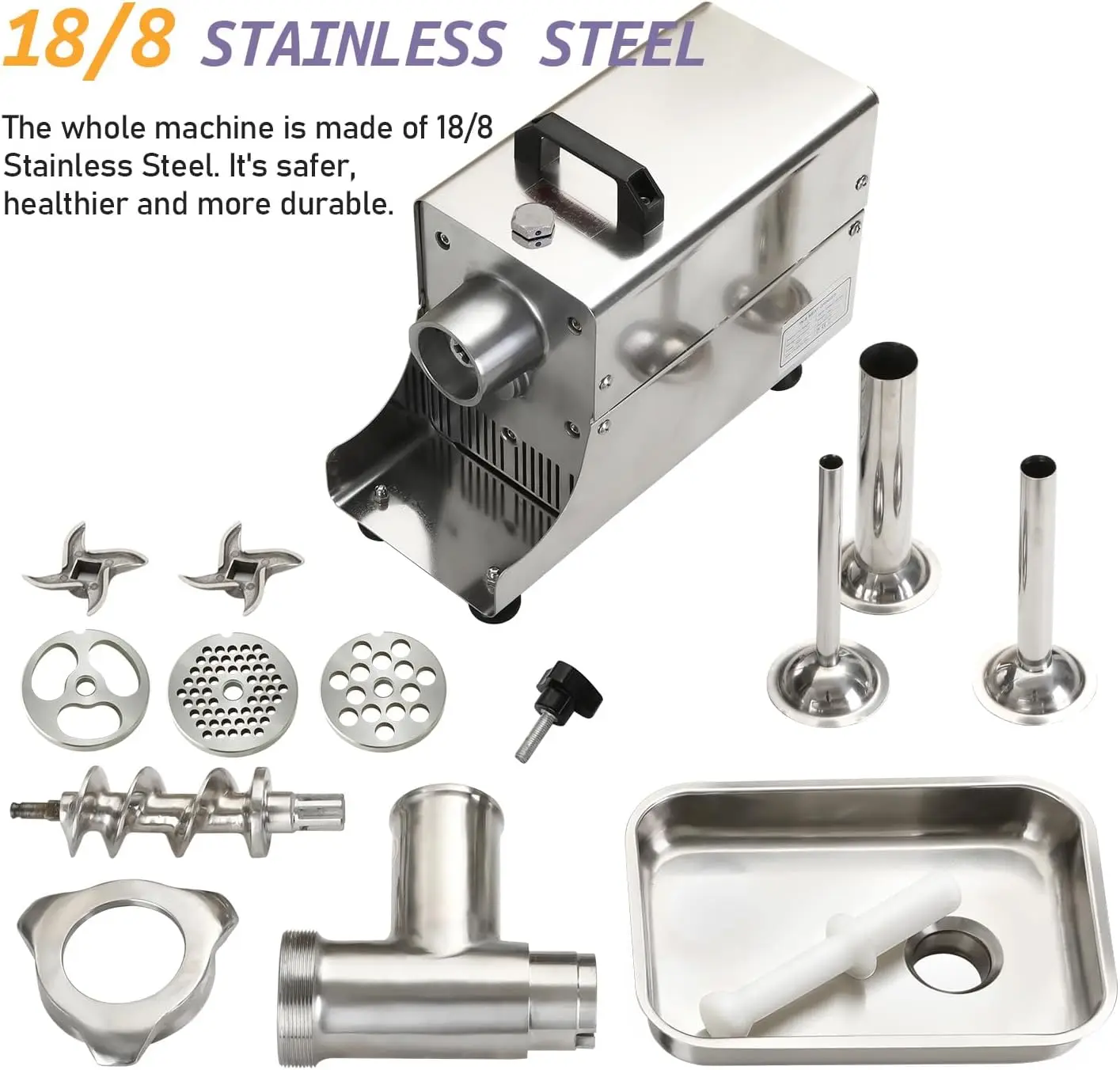 304 Stainless Steel Electric Meat Grinder 2800W Max Meat Grinder Heavy Duty Commercial Meat Grinder #8