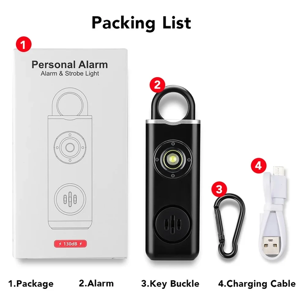 Awapow Persoonlijke Verdediging Alarm 130db Met Led Licht Oplaadbare Zelfverdediging Vrouw Veiligheid Alarm Sleutelhanger Nood Anti-Aanval