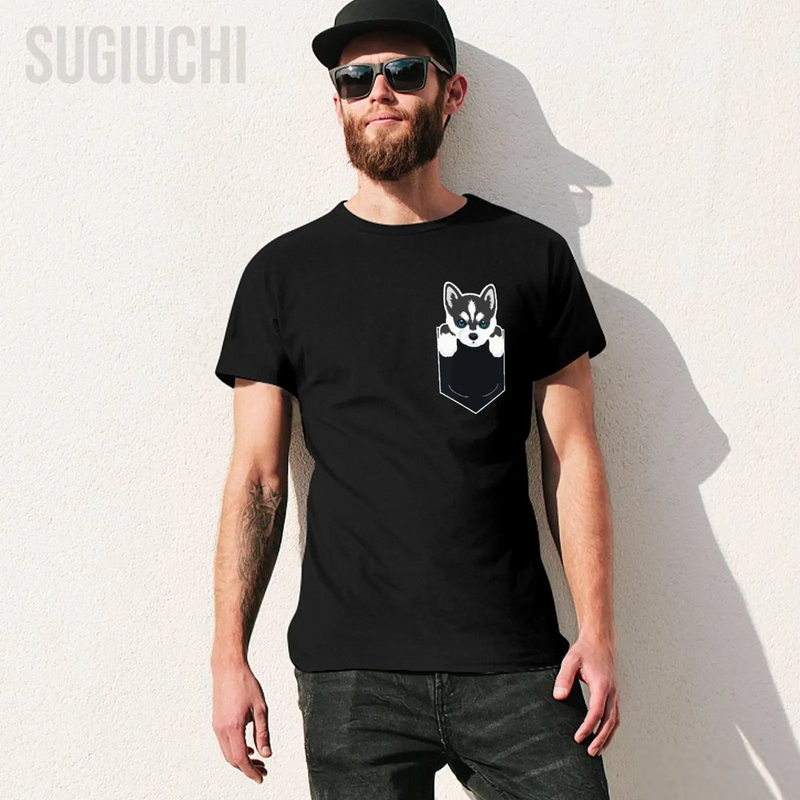 Unisex Men Siberian Husky In My Pocket Cute Dog Owner Tshirt Tees T Shirts Women Boys 100% Cotton T-Shirt
