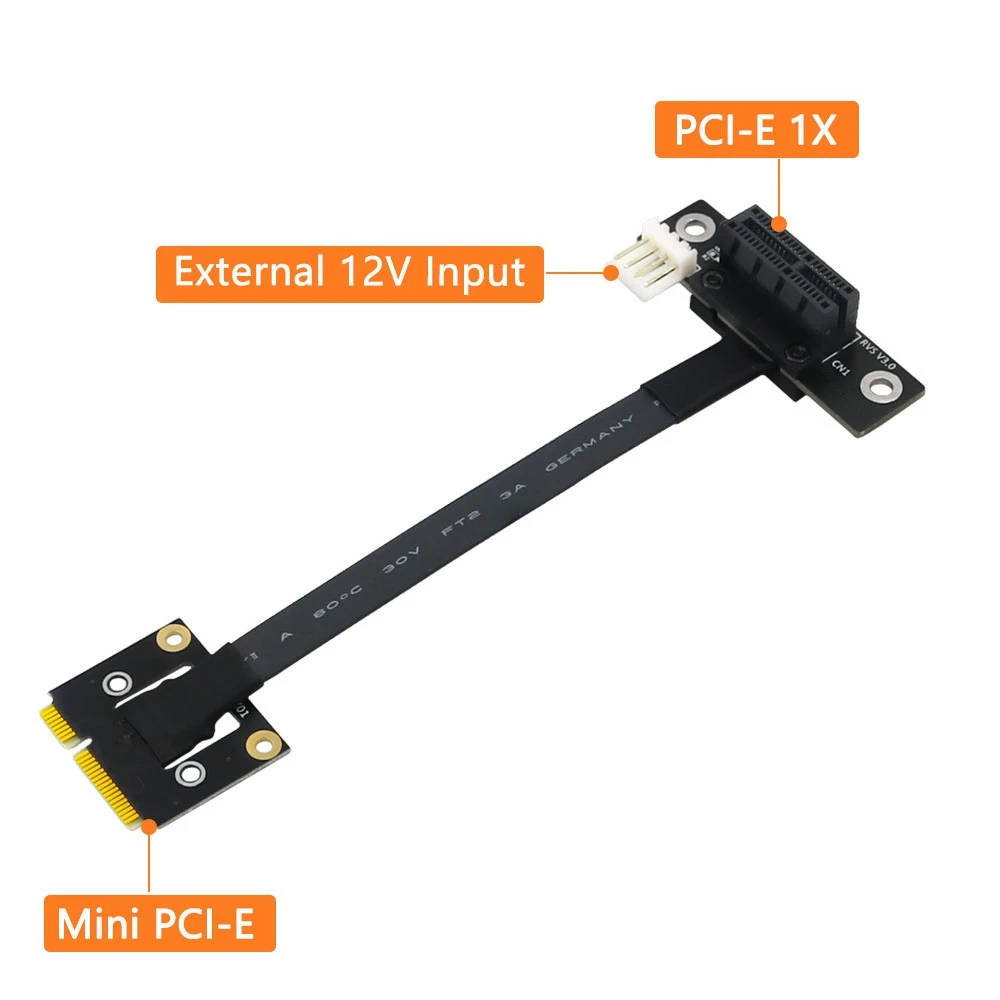 GPU용 미니 PCIe to PCI-E 어댑터 케이블, PCIE3.0 익스텐션 케이블, 4 핀 to SATA 전원 케이블, 20cm, 1X 270 도