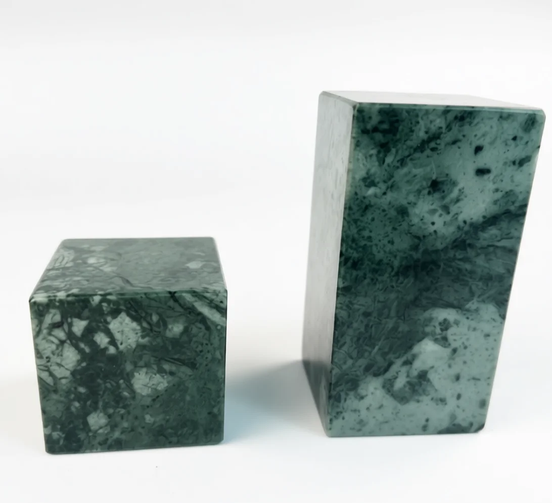 

2pcs (50x50x50mm/ 50x50x100mm) Green Marble Stone Cube Blocks Jewelry Crafts display stand base plates