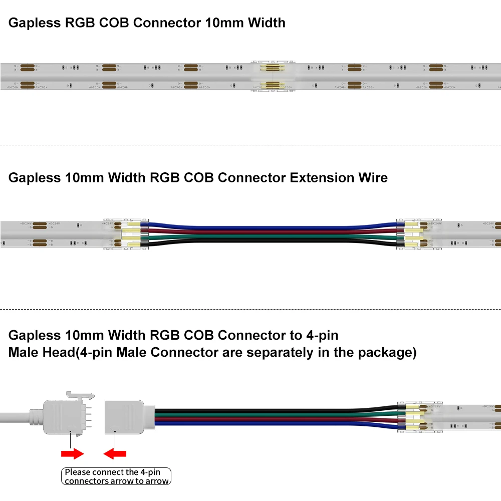 Gingsow 4 Pin Connector For 10mm RGB COB LED Strip Light Solderless Terminal Extension Connection Kit Strip To Controller Jumper