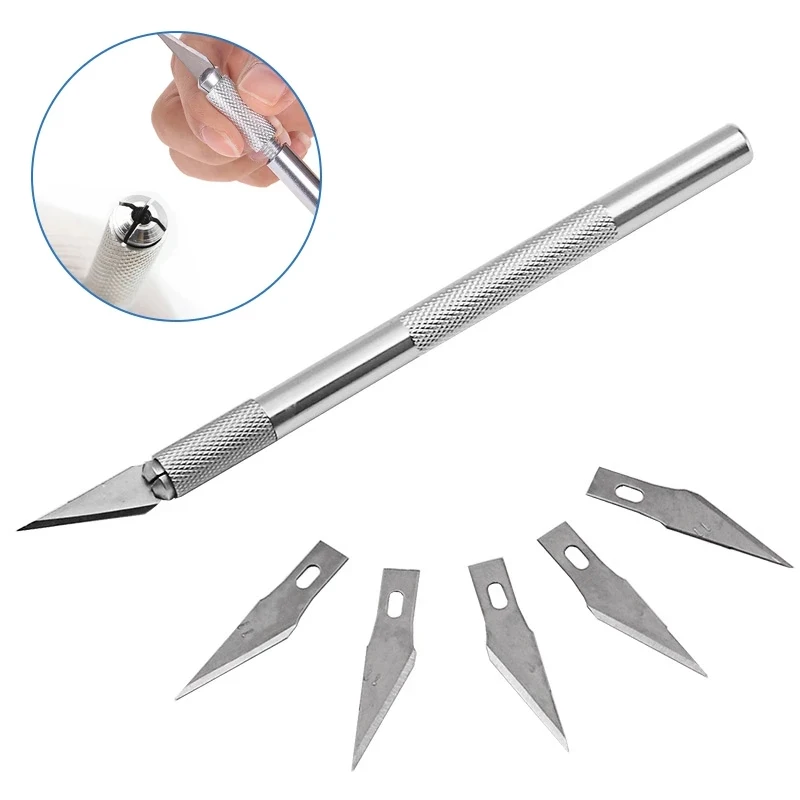 عدم الانزلاق المعادن مشرط سكين أدوات عدة الة قطع الورق النقش الحرفية السكاكين + 5 قطعة شفرات الهاتف المحمول PCB DIY بها بنفسك إصلاح الأدوات اليدوية