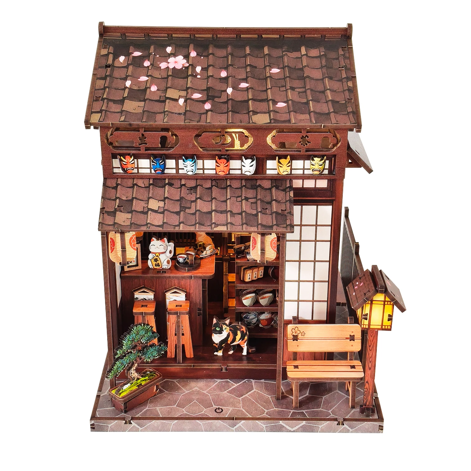Kit modello in miniatura in legno fai-da-te Cherry Blossom Tea Pavilion Store Case di bambole puzzle 3D con mobili per amici Regali di compleanno