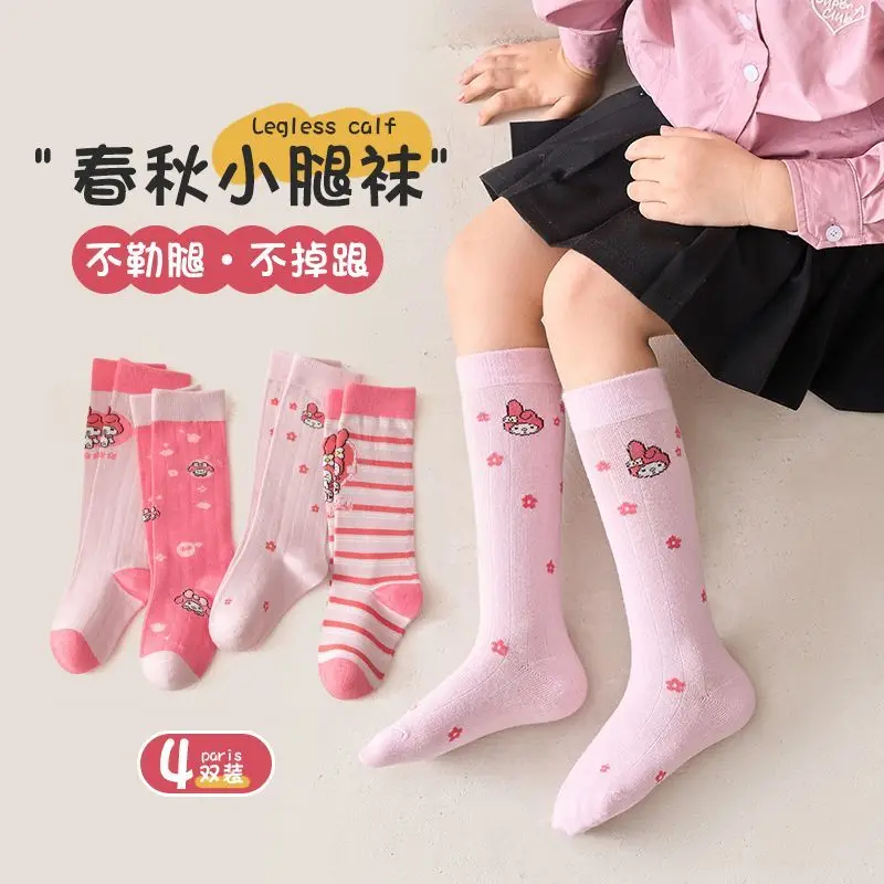 

4pcs Sweet Kawaii Sanrio Ins My Melody Casual Socks Spring Autumn Cute Cartoon Cotton Lovely Soft Stockings Gifts for Kids