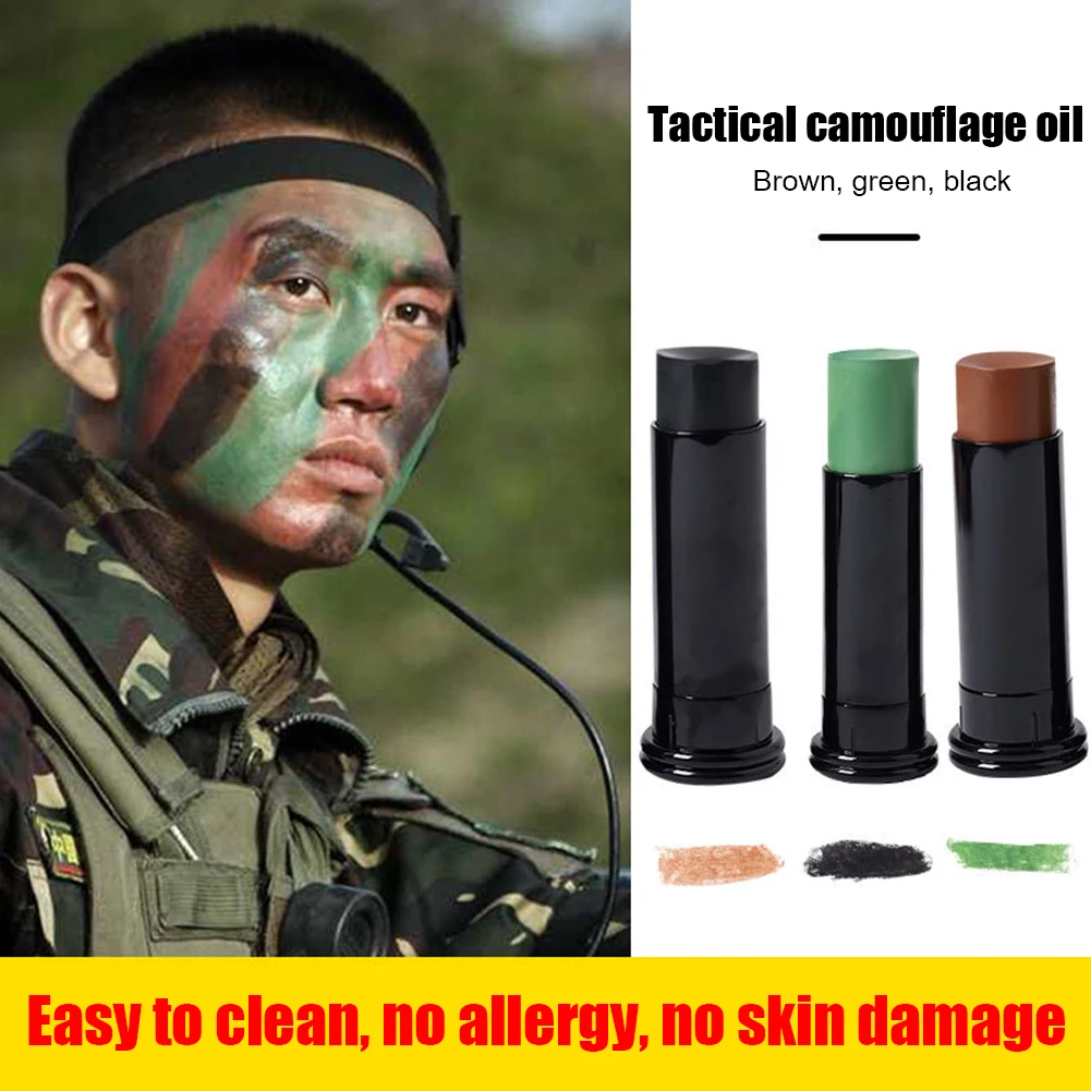 3pcs Military Woodland Camouflage Camo Color Cream Body Face Waterproof Paint Tube Stick for Outdoor Field Camouflage Oil Suit