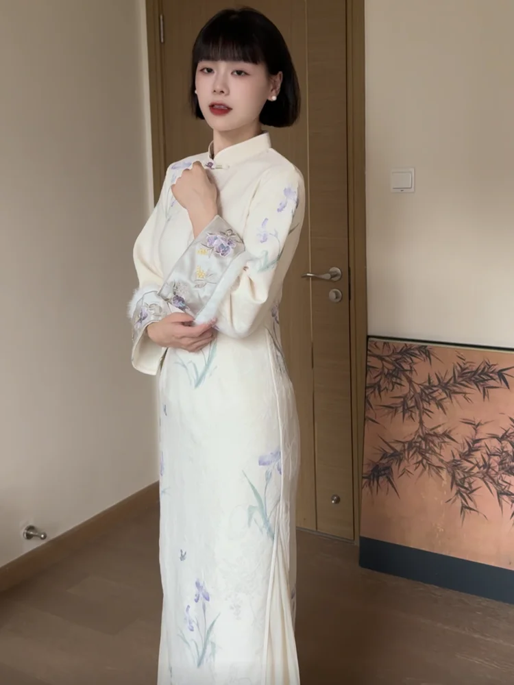 nuovo-2025-donna-foderato-in-fce-vintage-cinese-sle-viola-aquilone-qipao-dr-caldo-lungo-sve-gonna-midi-quotidiano-stampa-floreale