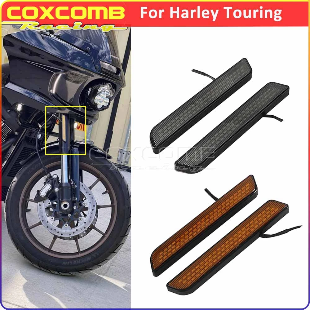 For Harley Touring FLHR FLHX FLHXS FLHTK FLHTKL FLHTCU FLHTCUL Front Fork Blinker Motorcycle LED Turn Signals Lamp Day Run Light