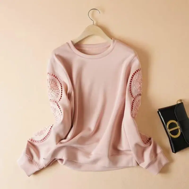 

Женская тонкая свободная толстовка с вырезами и принтом, модная универсальная осенняя одежда, дышащая и удобная