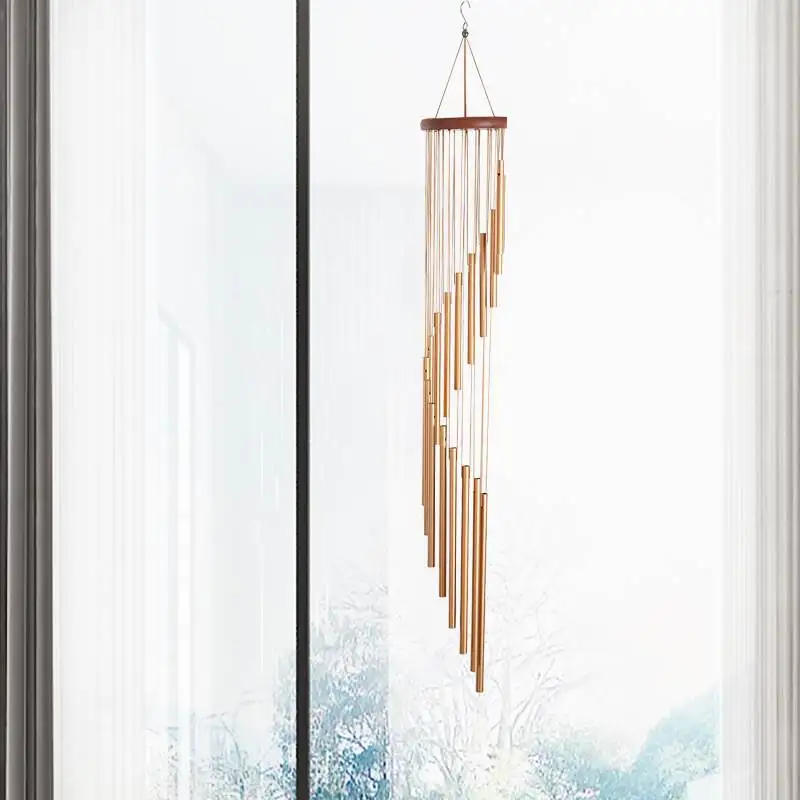 Rotating Metal Wind Chimes Real Wood 18 Tube Outdoor Home Decorative Hanging Ornaments Creative Aluminum Stereo Decorative Pe...