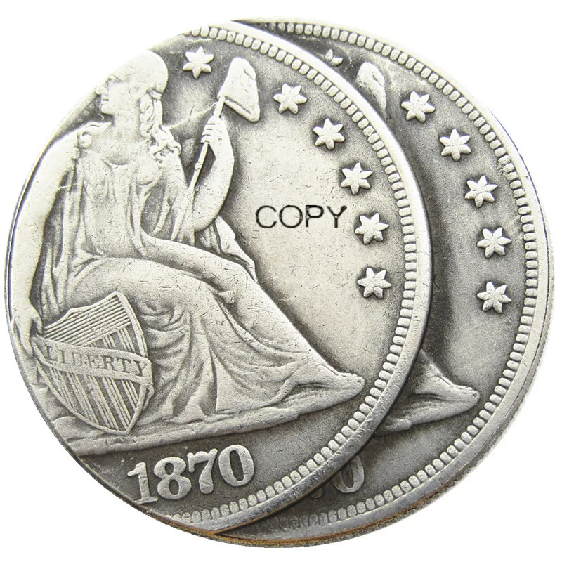 US 1870CC Seated Liberty Dollar Two Faces Error Silver Plated Copy Coin