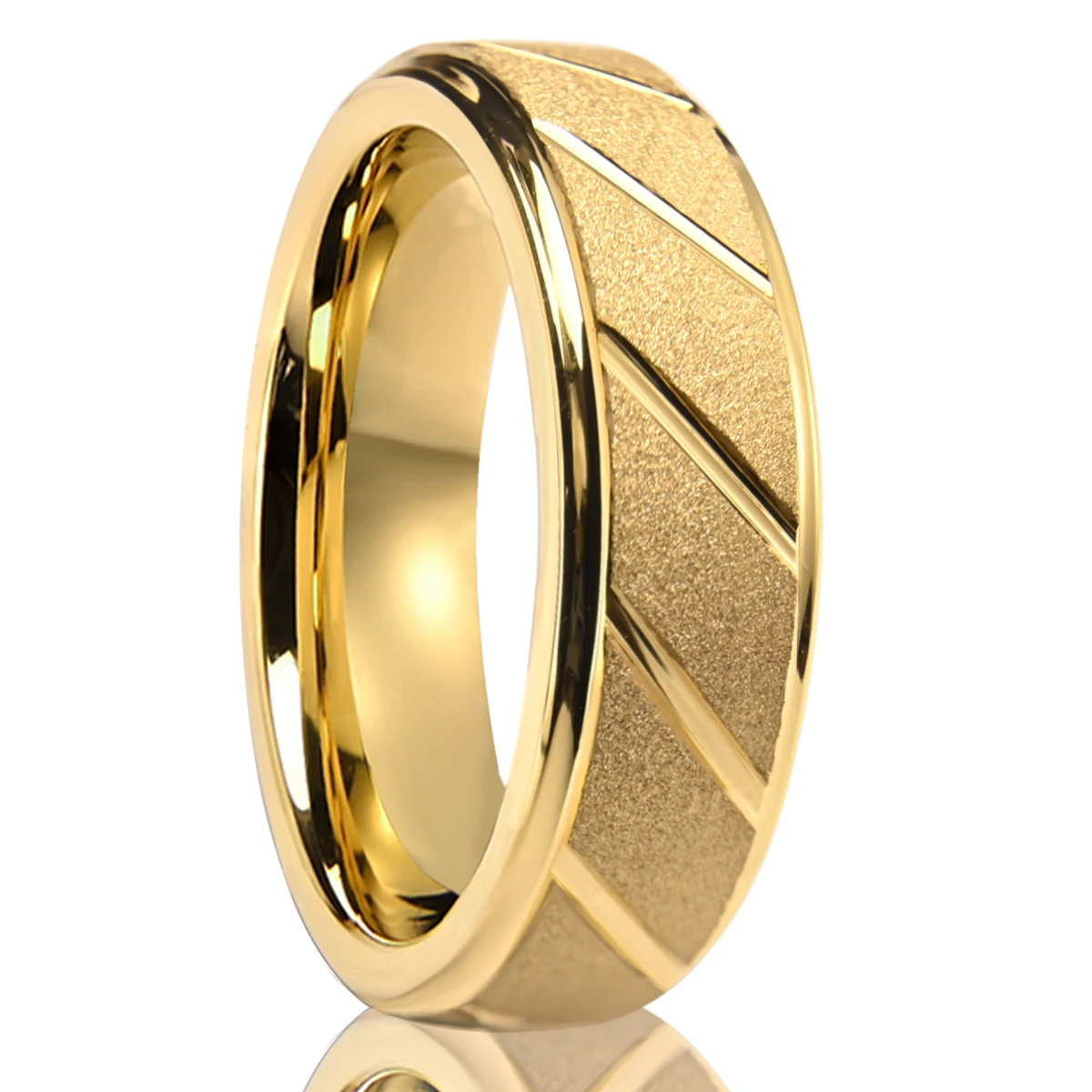7mm Golden Bevel Sandblast Tungsten Steel Ring Wedding Band Ring for Women Men Promise Fashion Jewelry Gift Comfort Fit Party